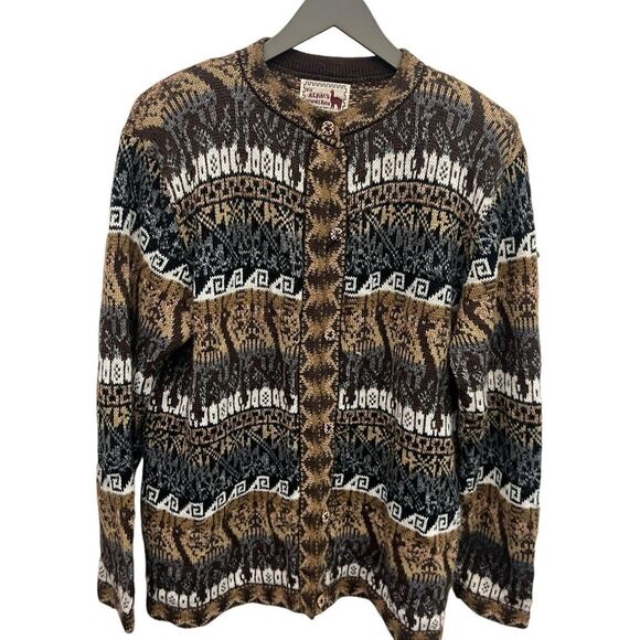 Peruvian Alpaca Connection 100% Alpaca Cardigan Sweater Artsy Boho Tribal XL - Picture 3 of 16